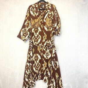 Ashley Stewart Belted Maxi Dress Women's 22/24 Brown Western Rodeo Sharkbite Hem